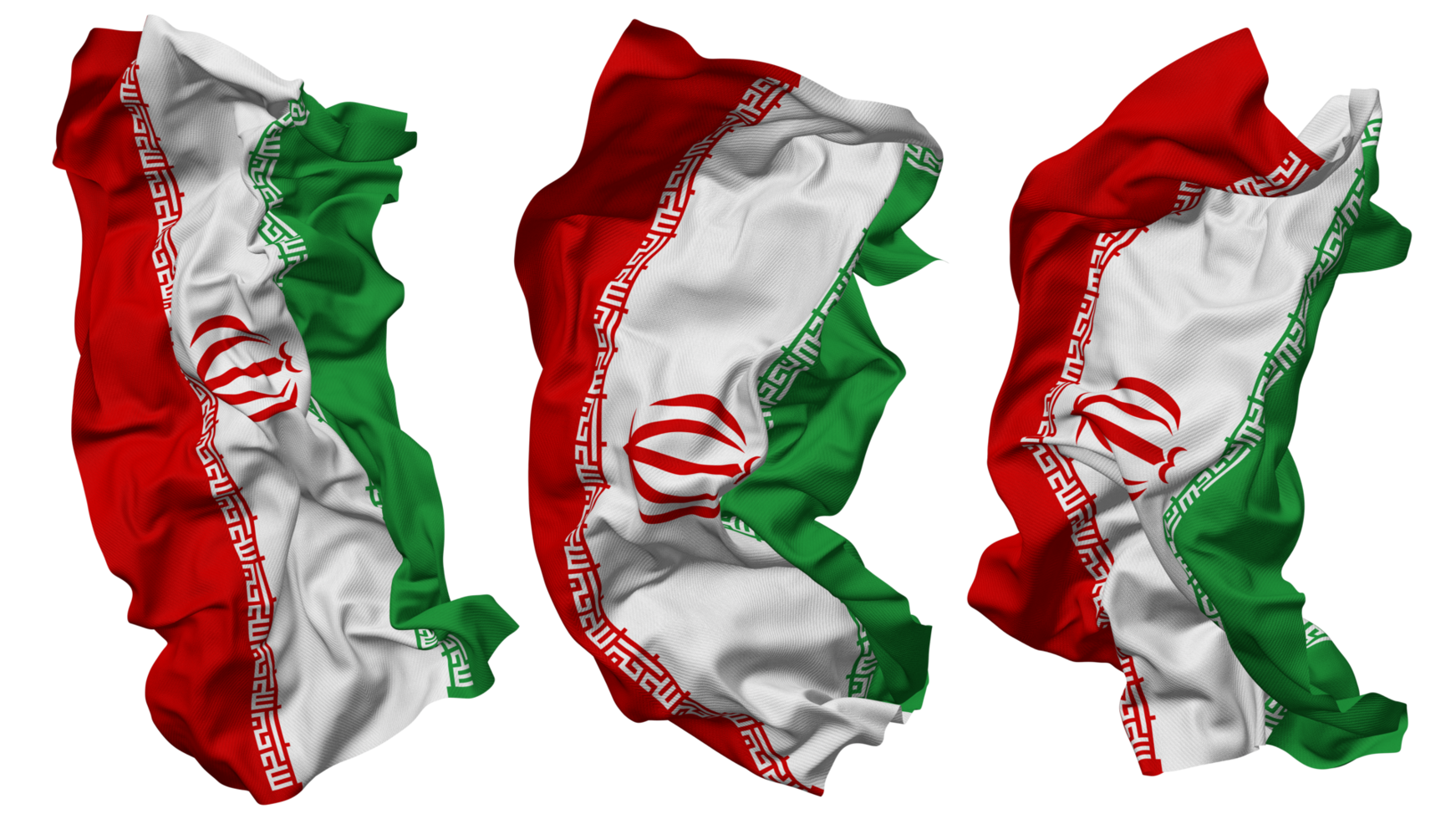 islamique république de J'ai couru drapeau vagues isolé dans différent modes avec bosse texture, 3d le rendu png