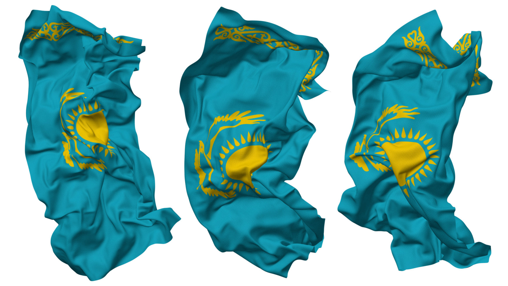 Kazakhstan Flag Waves Isolated in Different Styles with Bump Texture, 3D Rendering png