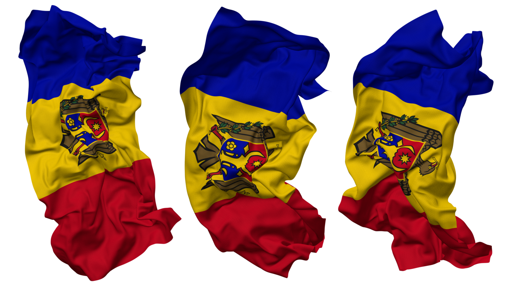 Moldova Flag Waves Isolated in Different Styles with Bump Texture, 3D Rendering png