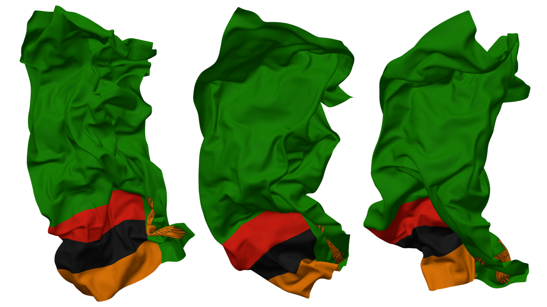 Zambia Flag Waves Isolated in Different Styles with Bump Texture, 3D Rendering png