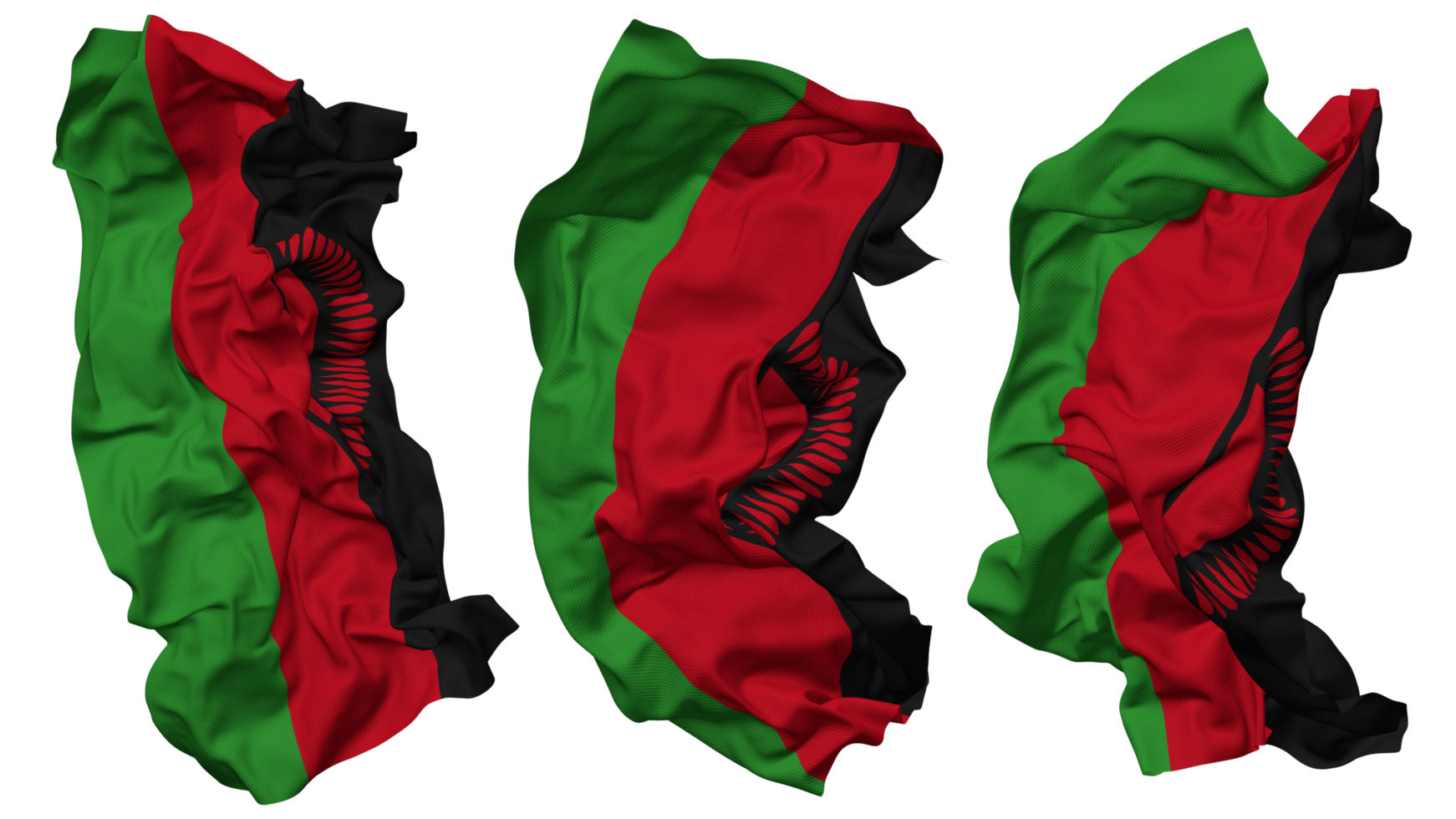 Malawi vlag golven geïsoleerd in verschillend stijlen met buil textuur, 3d renderen png