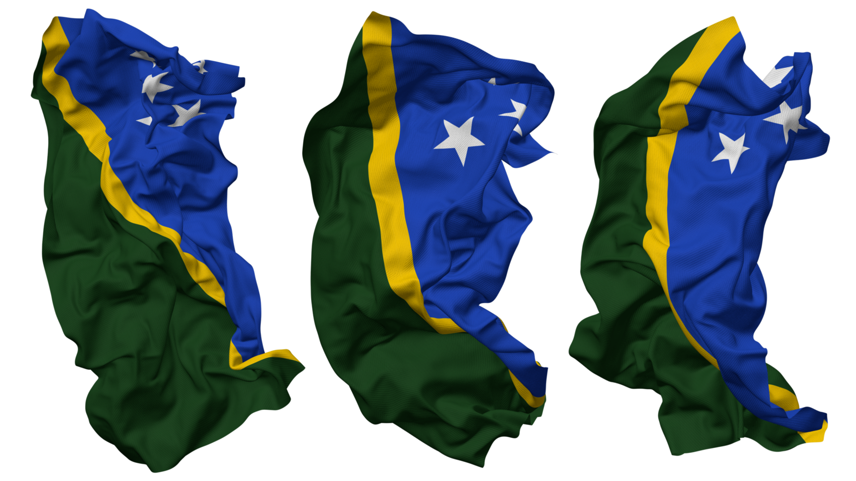 Salomon îles drapeau vagues isolé dans différent modes avec bosse texture, 3d le rendu png