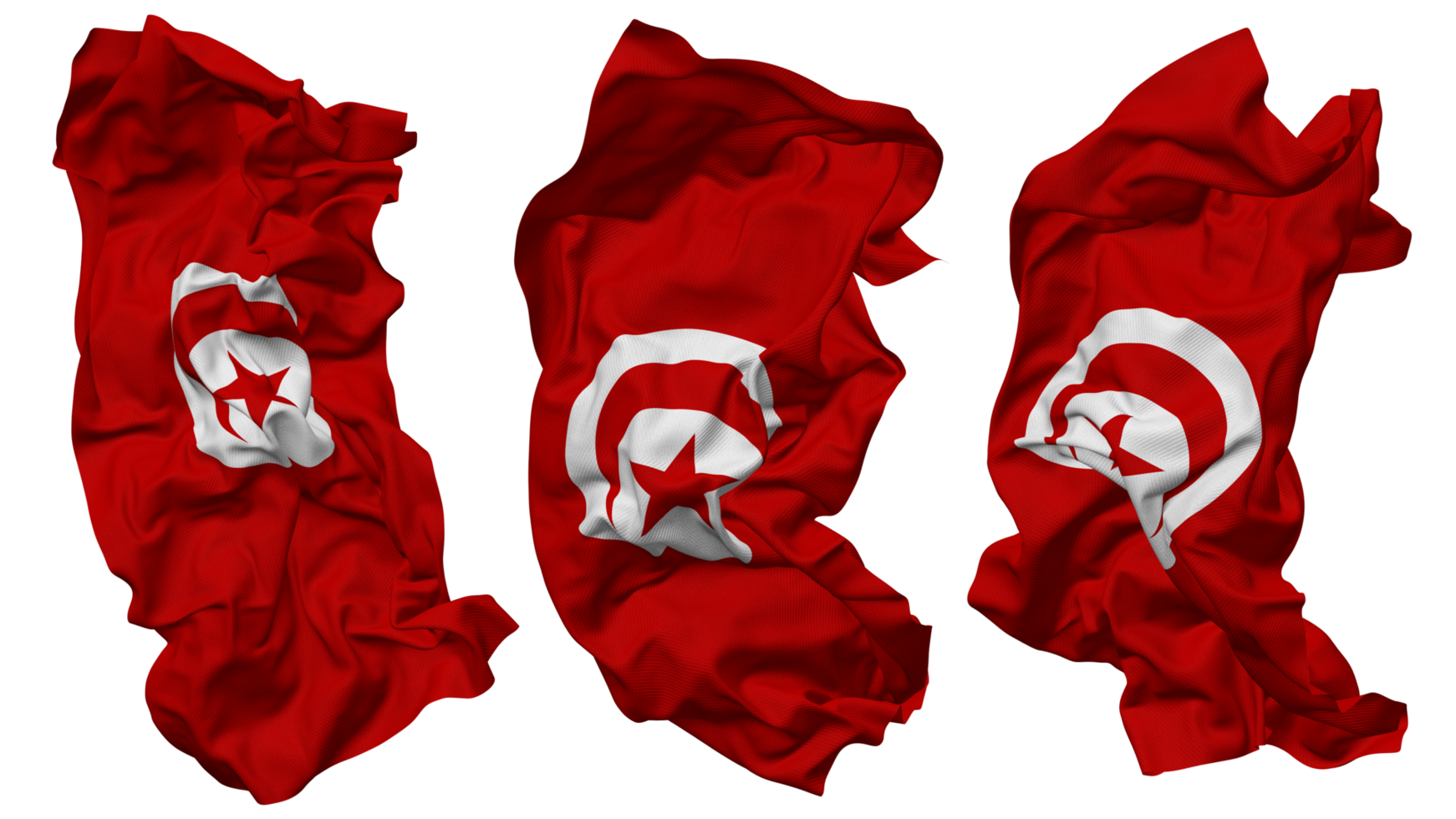 Tunisia Flag Waves Isolated in Different Styles with Bump Texture, 3D Rendering png
