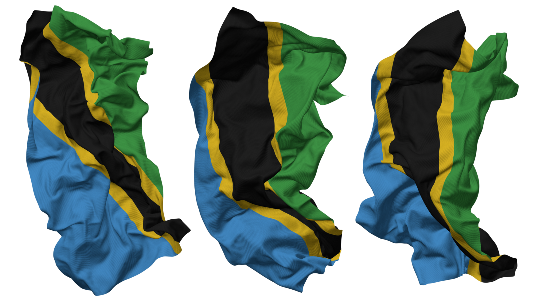 Tanzania Flag Waves Isolated in Different Styles with Bump Texture, 3D Rendering png