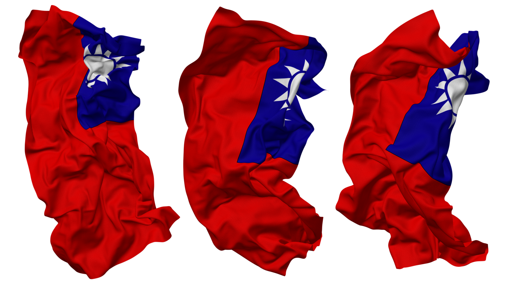 Taiwan Flag Waves Isolated in Different Styles with Bump Texture, 3D Rendering png
