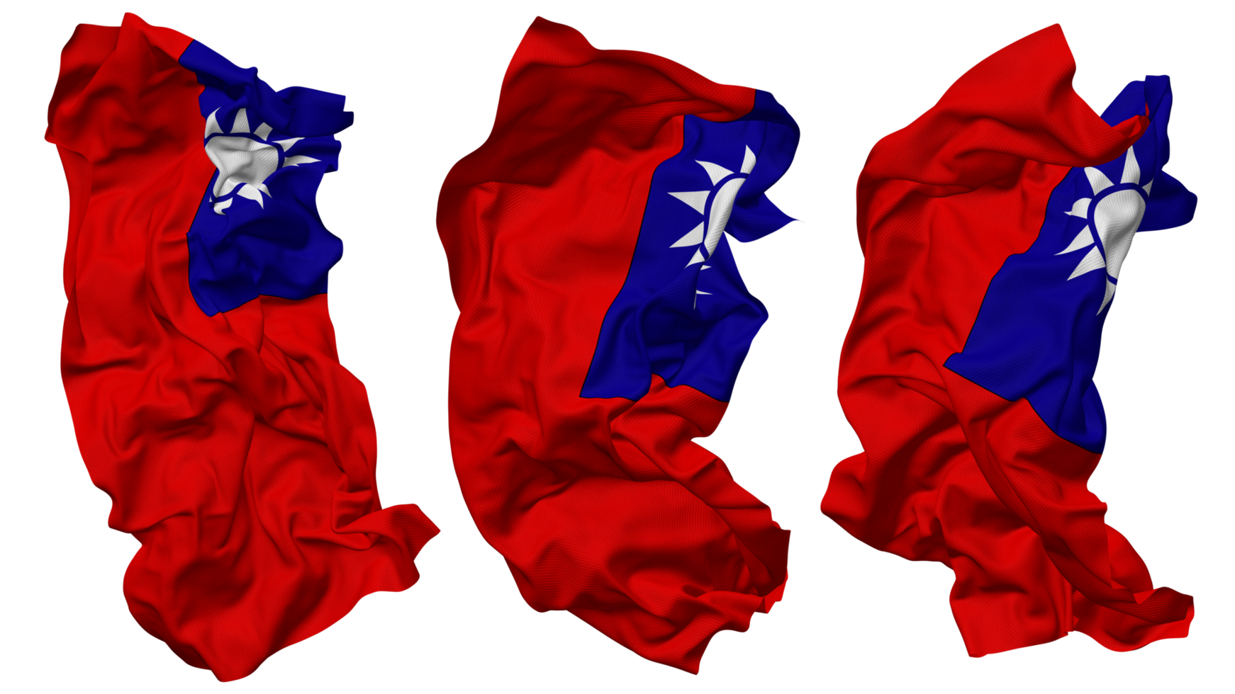 Taiwan bandeira ondas isolado dentro diferente estilos com colisão textura, 3d Renderização png