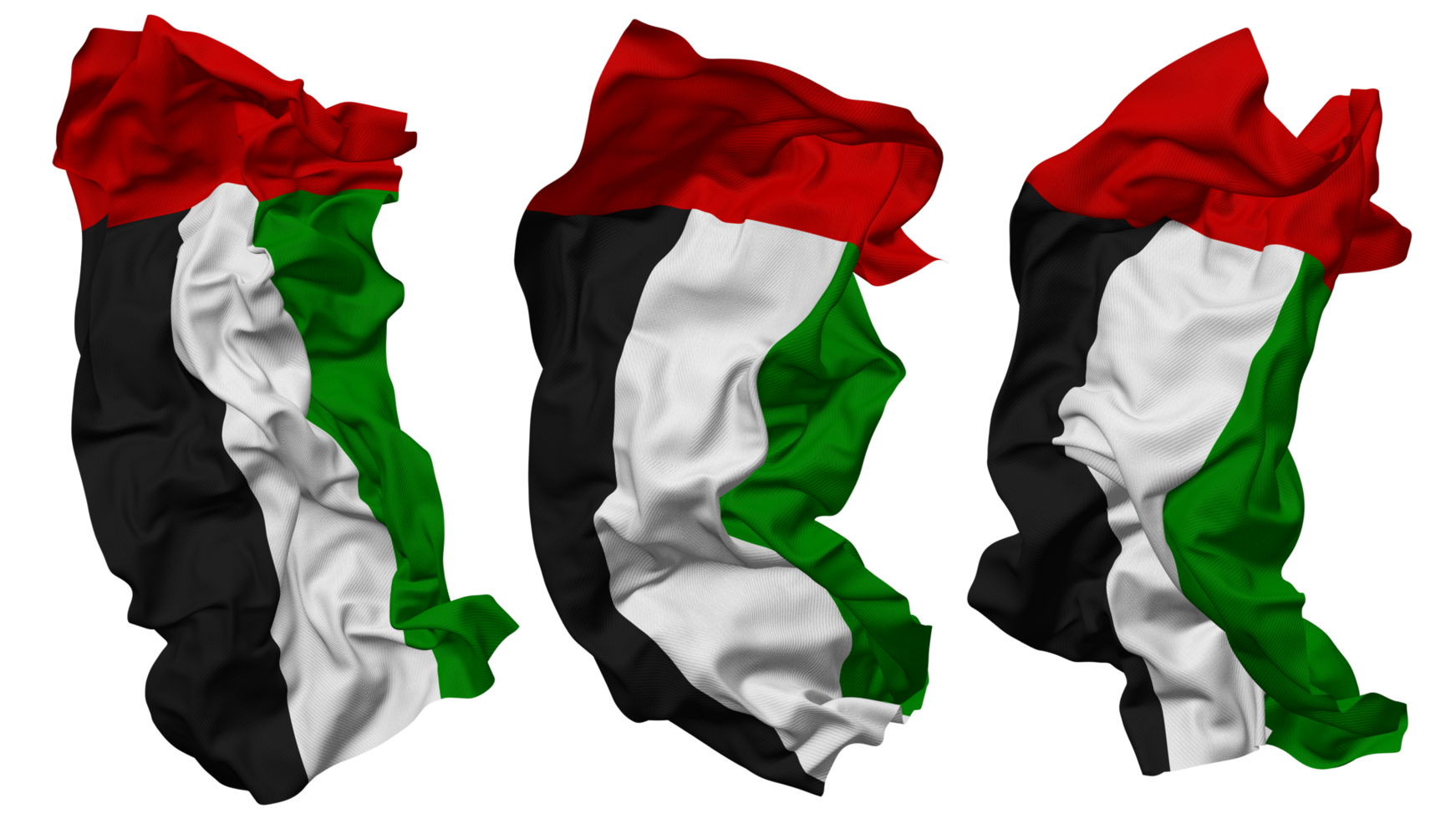 uni arabe émirats drapeau vagues isolé dans différent modes avec bosse texture, 3d le rendu png