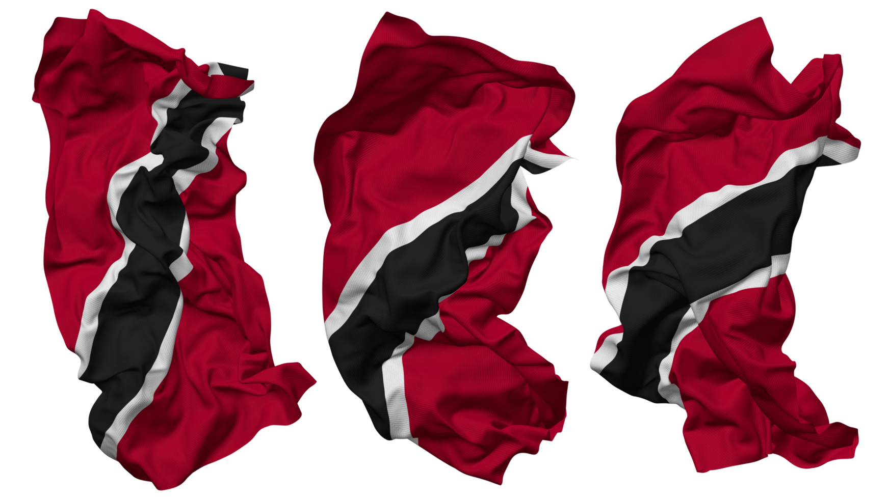 Trinidad and Tobago Flag Waves Isolated in Different Styles with Bump Texture, 3D Rendering png