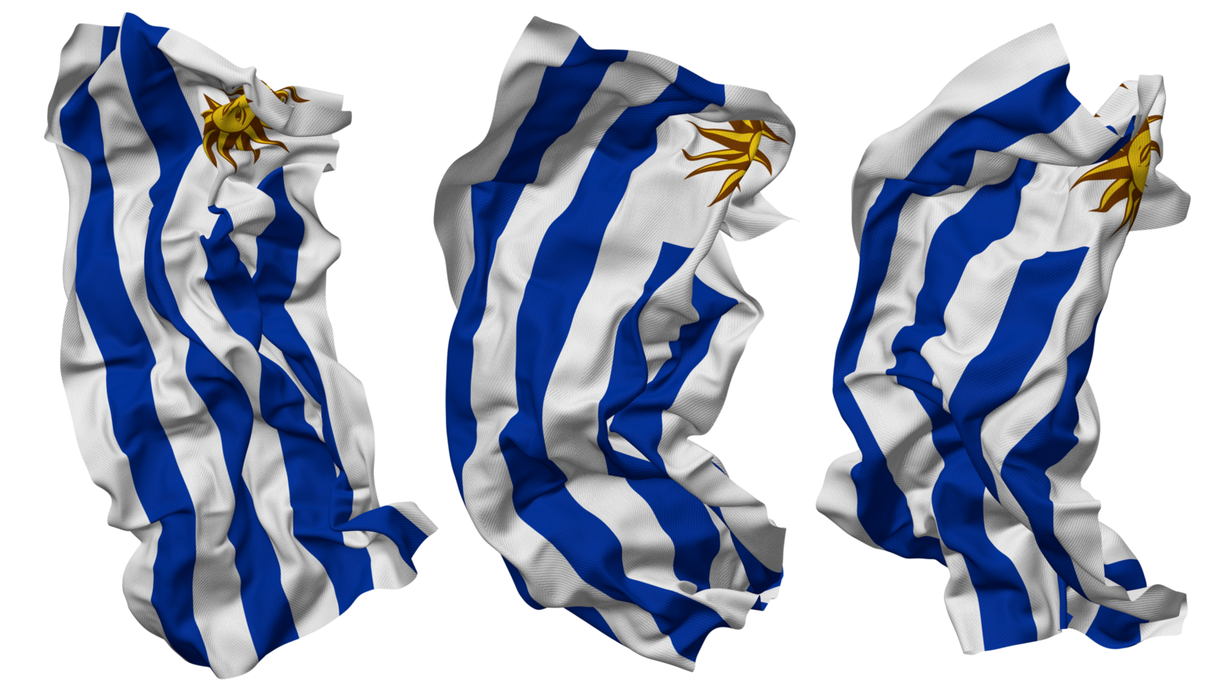 Uruguay Flag Waves Isolated in Different Styles with Bump Texture, 3D Rendering png