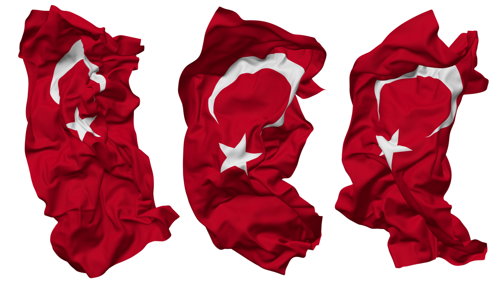 Turkey, Turkiye Flag Waves Isolated in Different Styles with Bump Texture, 3D Rendering png