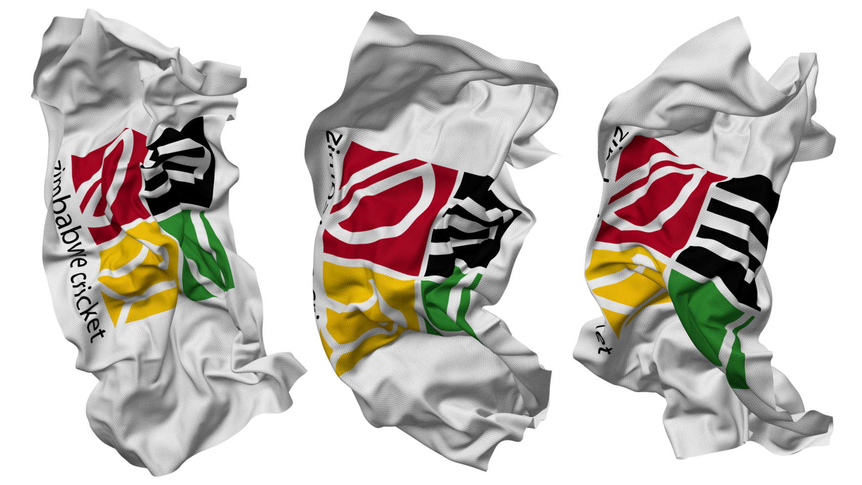 Zimbabwe Cricket Flag Waves Isolated in Different Styles with Bump Texture, 3D Rendering png