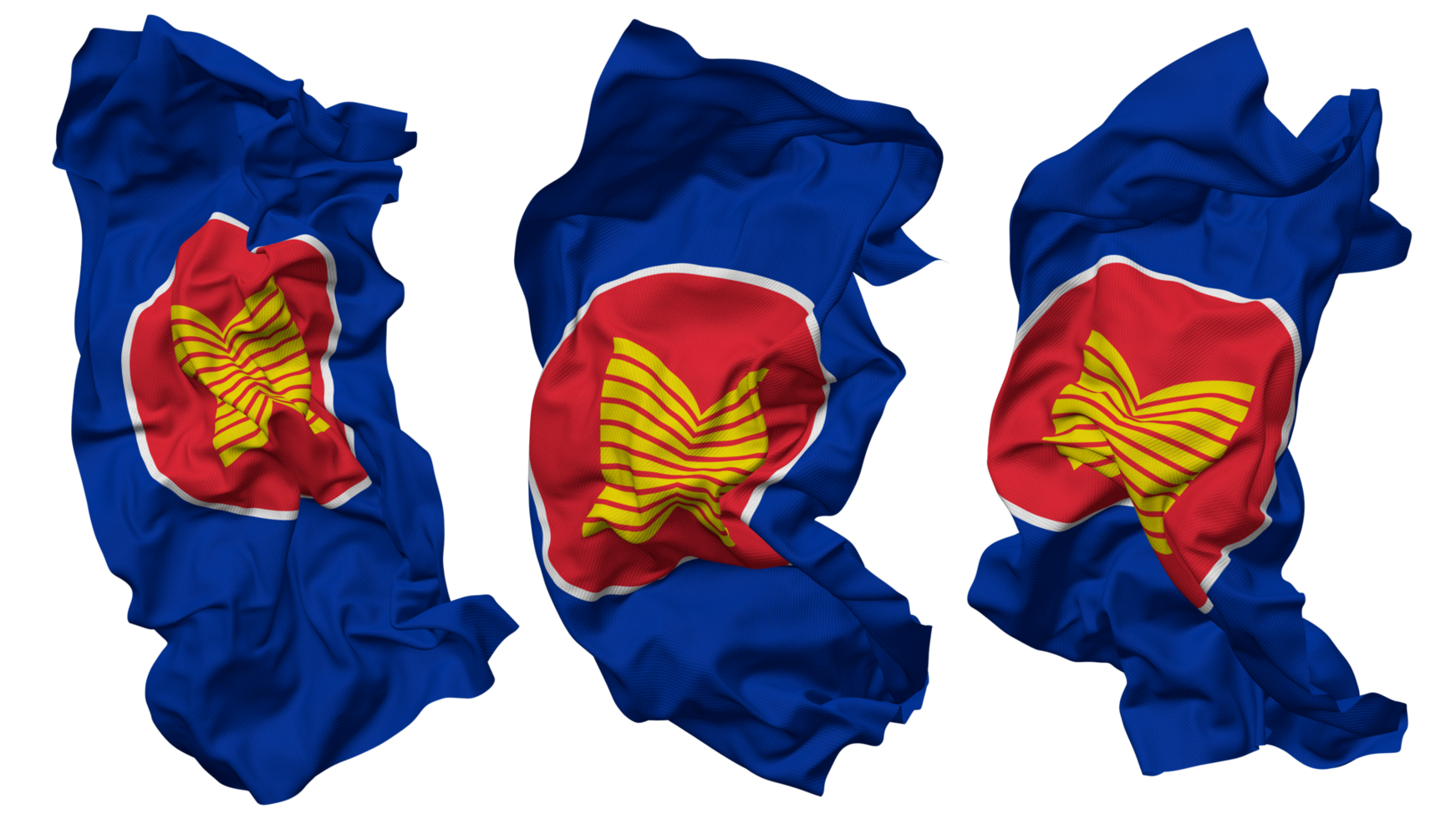 Association of Southeast Asian Nations, ASEAN Flag Waves Isolated in Different Styles with Bump Texture, 3D Rendering png