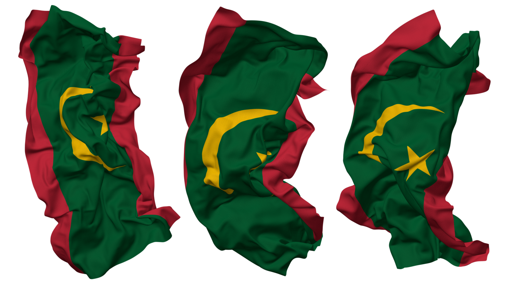 Mauritanie drapeau vagues isolé dans différent modes avec bosse texture, 3d le rendu png