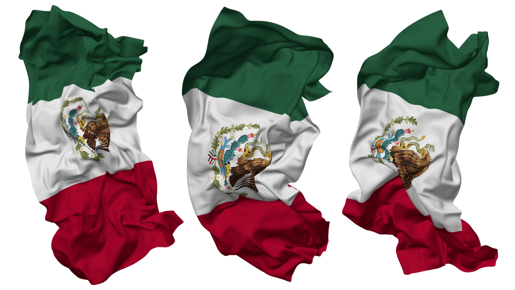 Mexico Flag Waves Isolated in Different Styles with Bump Texture, 3D Rendering png