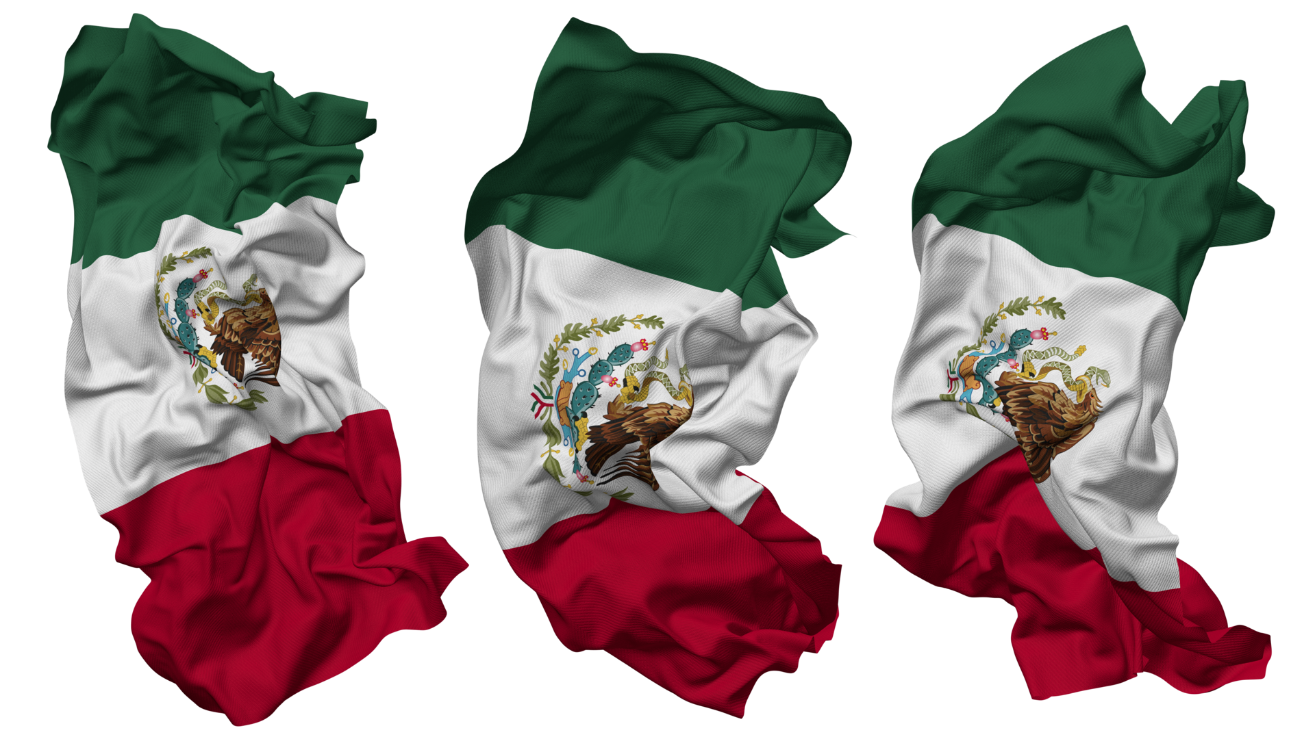 Mexico Flag Waves Isolated in Different Styles with Bump Texture, 3D