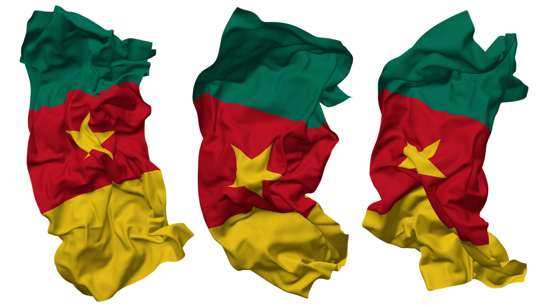 cameroon flagga vågor isolerat i annorlunda stilar med stöta textur, 3d tolkning png