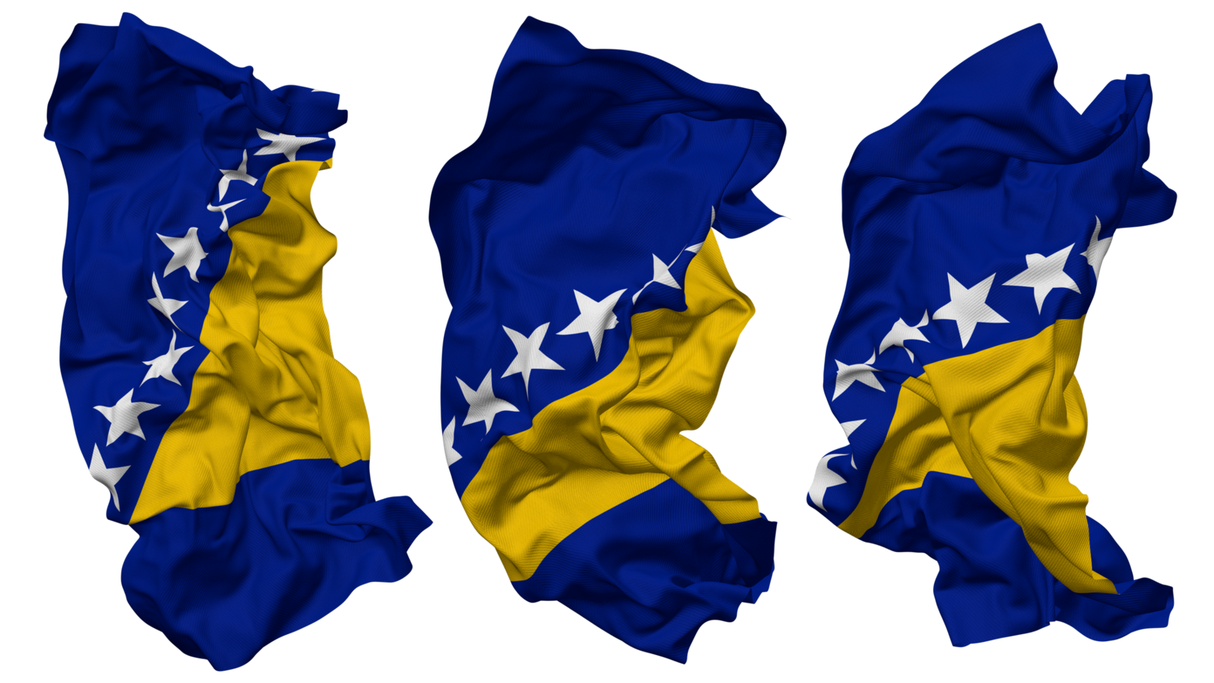 Bosnia and Herzegovina Flag Waves Isolated in Different Styles with Bump Texture, 3D Rendering png