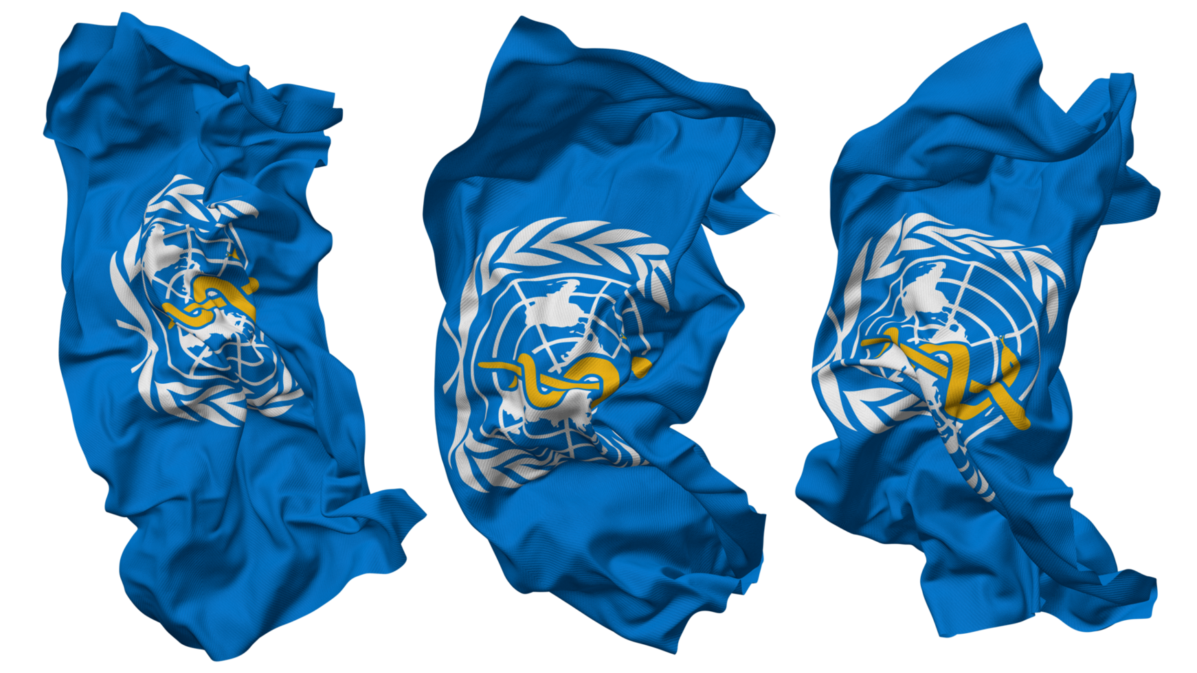World Health Organization, WHO Flag Waves Isolated in Different Styles with Bump Texture, 3D Rendering png