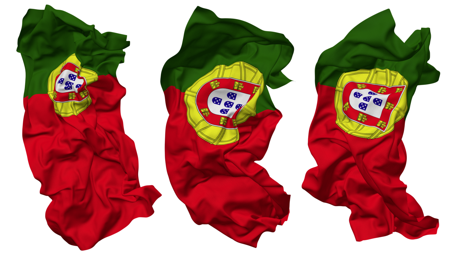 Portugal Flag Waves Isolated in Different Styles with Bump Texture, 3D Rendering png