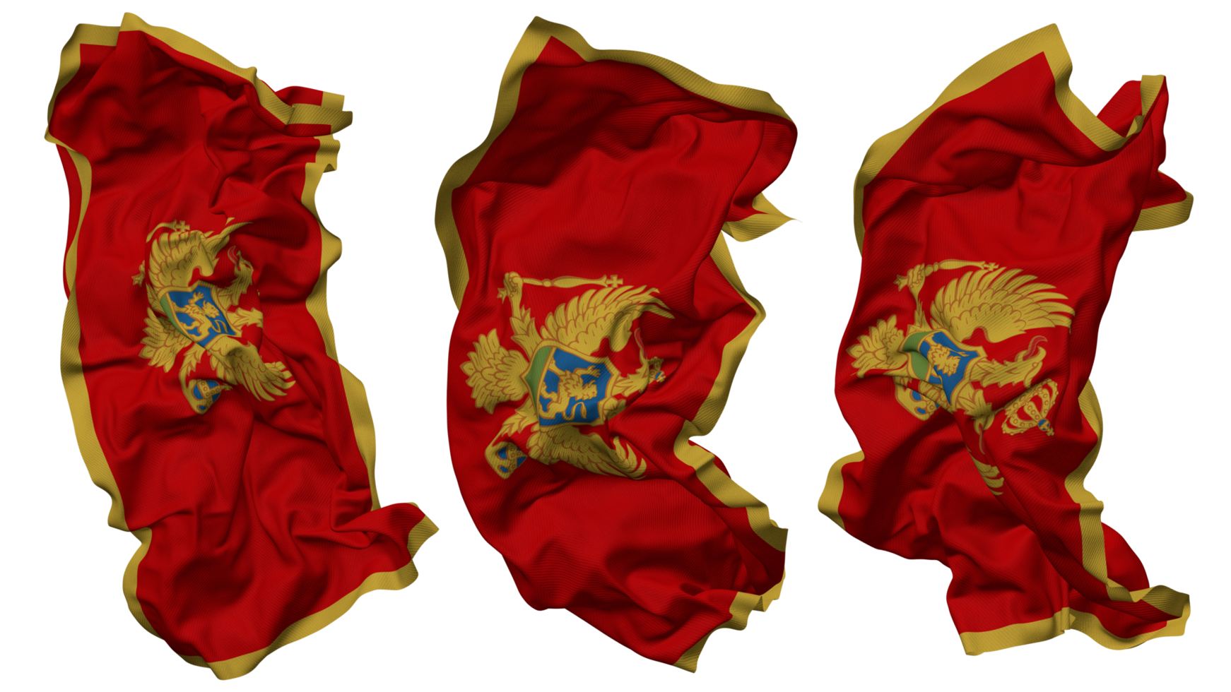 Monténégro drapeau vagues isolé dans différent modes avec bosse texture, 3d le rendu png