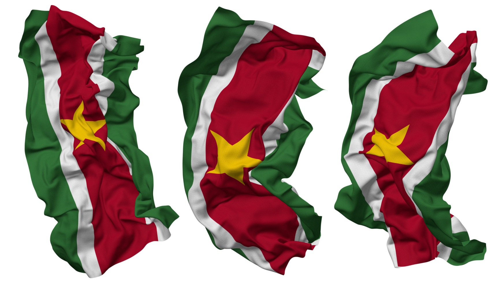 Suriname Flag Waves Isolated in Different Styles with Bump Texture, 3D Rendering png