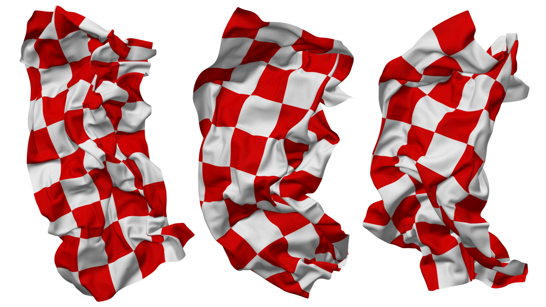 rouge et blanc courses à carreaux drapeau vagues isolé dans différent modes avec bosse texture, 3d le rendu png