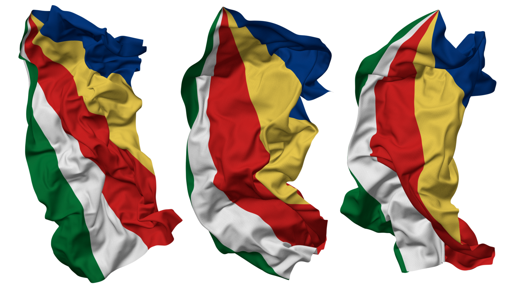 Seychellerna flagga vågor isolerat i annorlunda stilar med stöta textur, 3d tolkning png