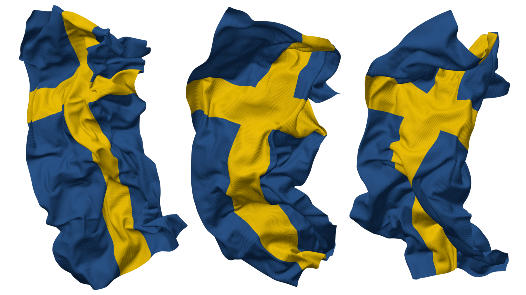 Sweden Flag Waves Isolated in Different Styles with Bump Texture, 3D Rendering png