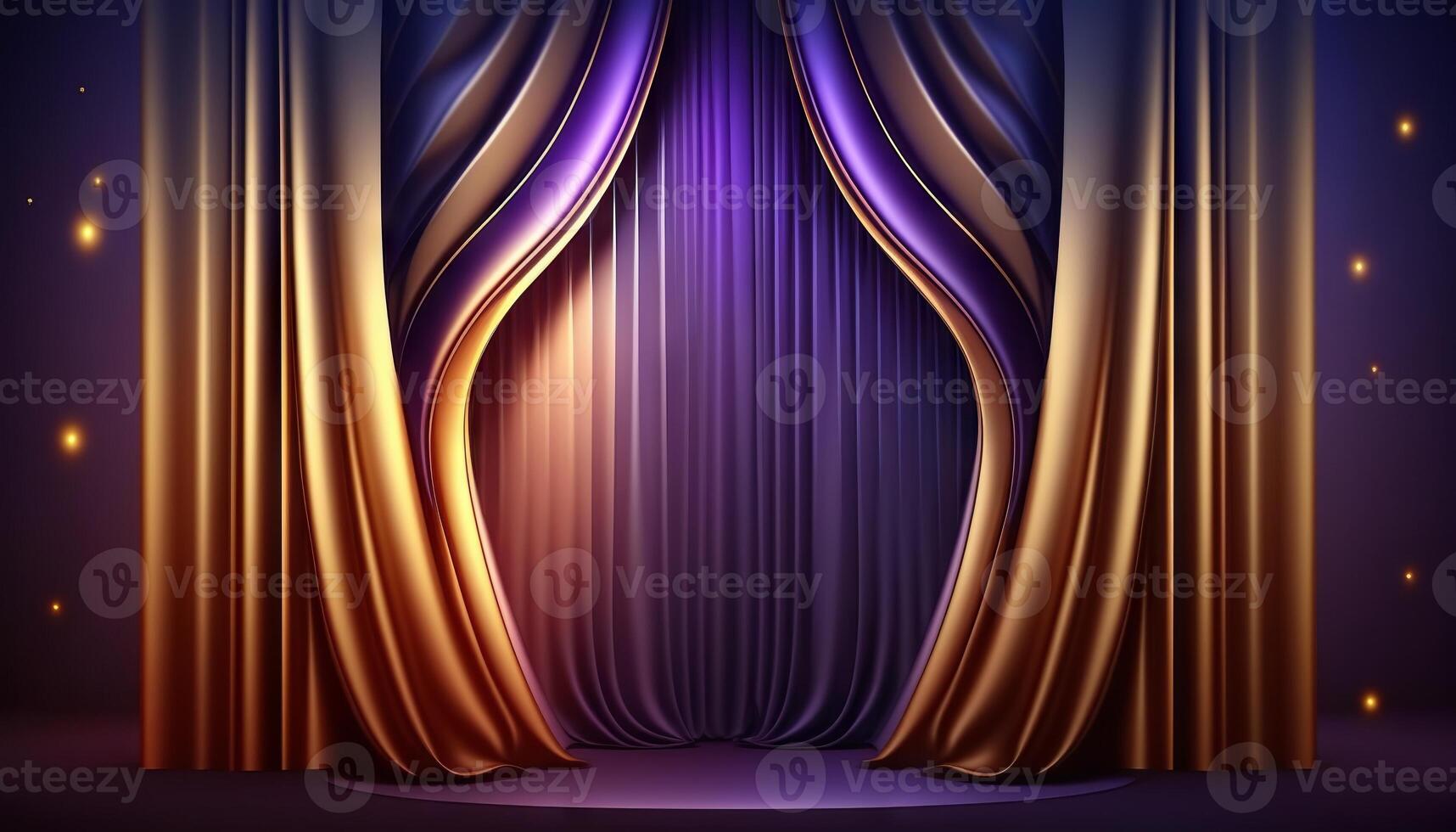 Blue purple Golden Curtain Stage Award Background. Trophy on Red Carpet Luxury Background. photo