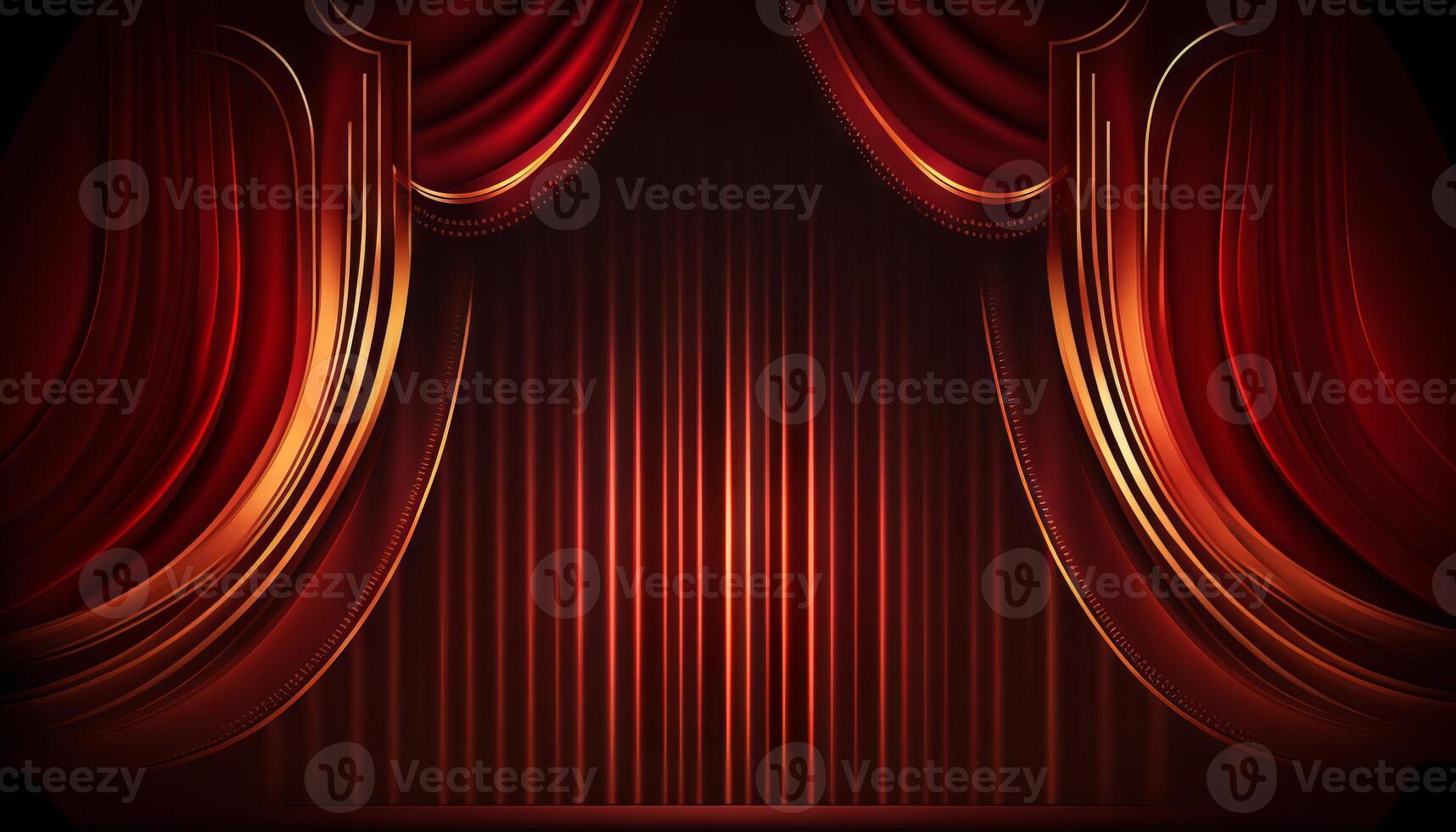 Red Maroon Golden Curtain Stage Award Background. Trophy on Red Carpet Luxury Background. photo