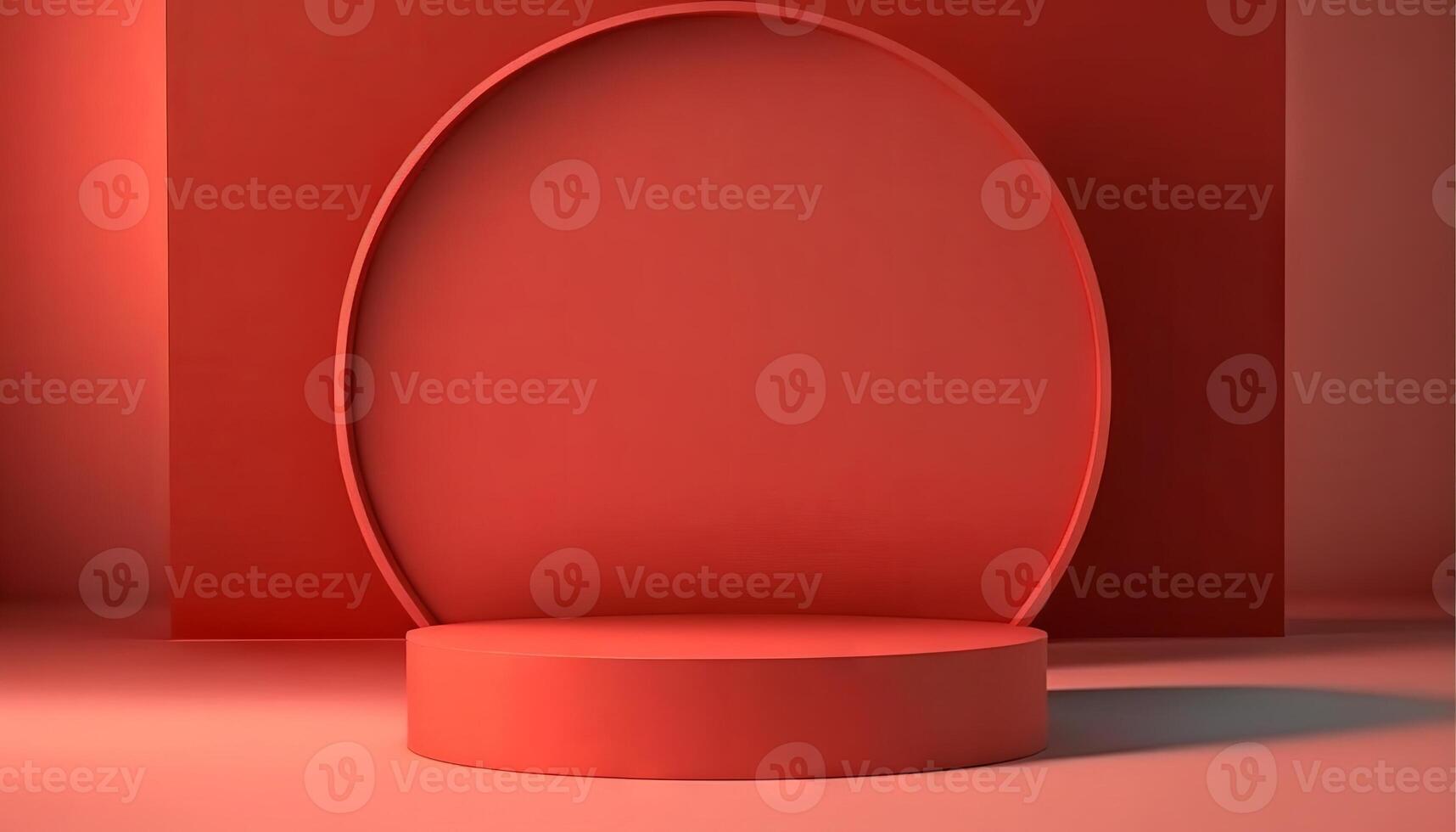 Red product background stand or podium pedestal on empty display with blank backdrops. photo