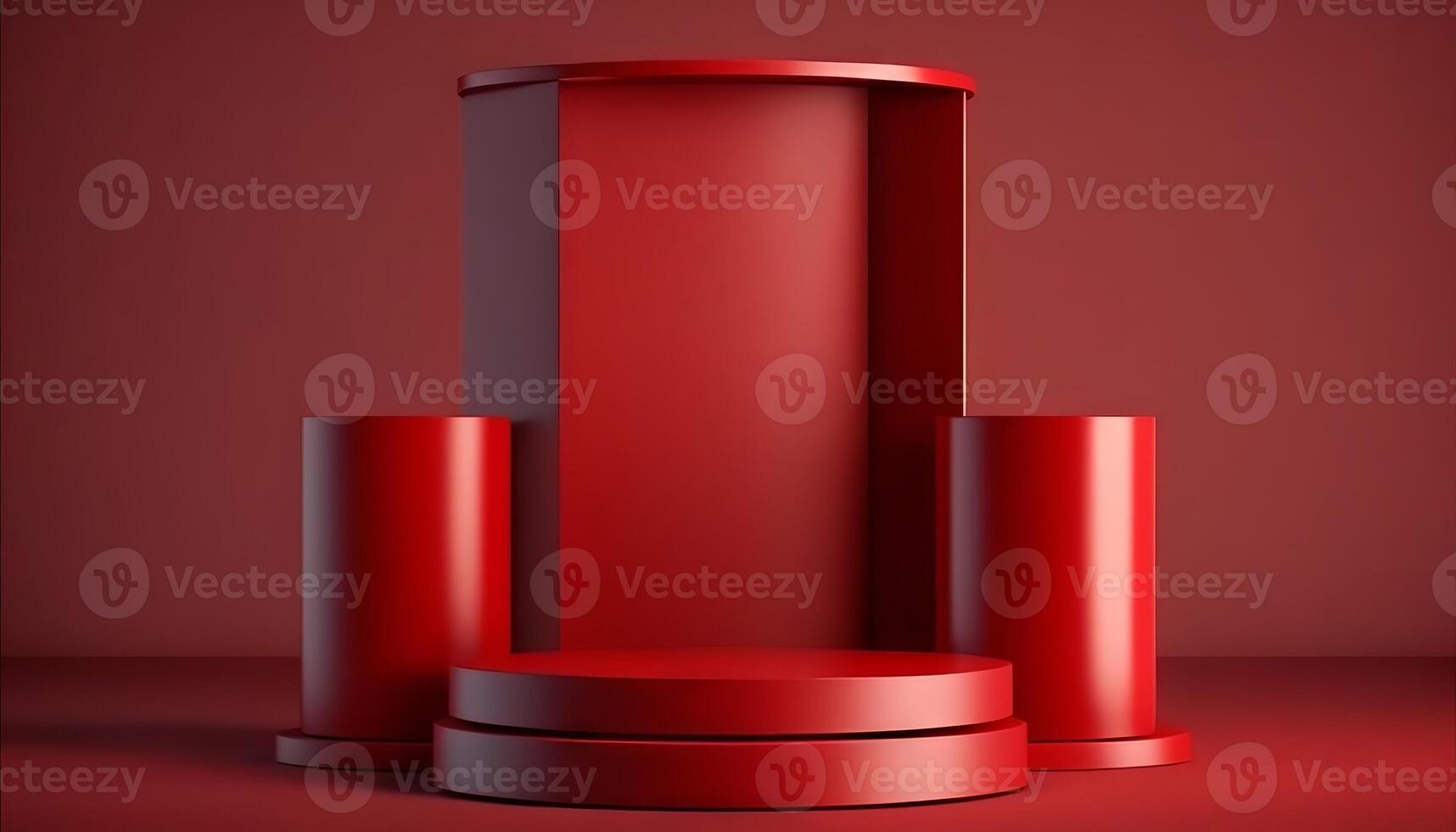 Red product background stand or podium pedestal on empty display with blank backdrops. photo