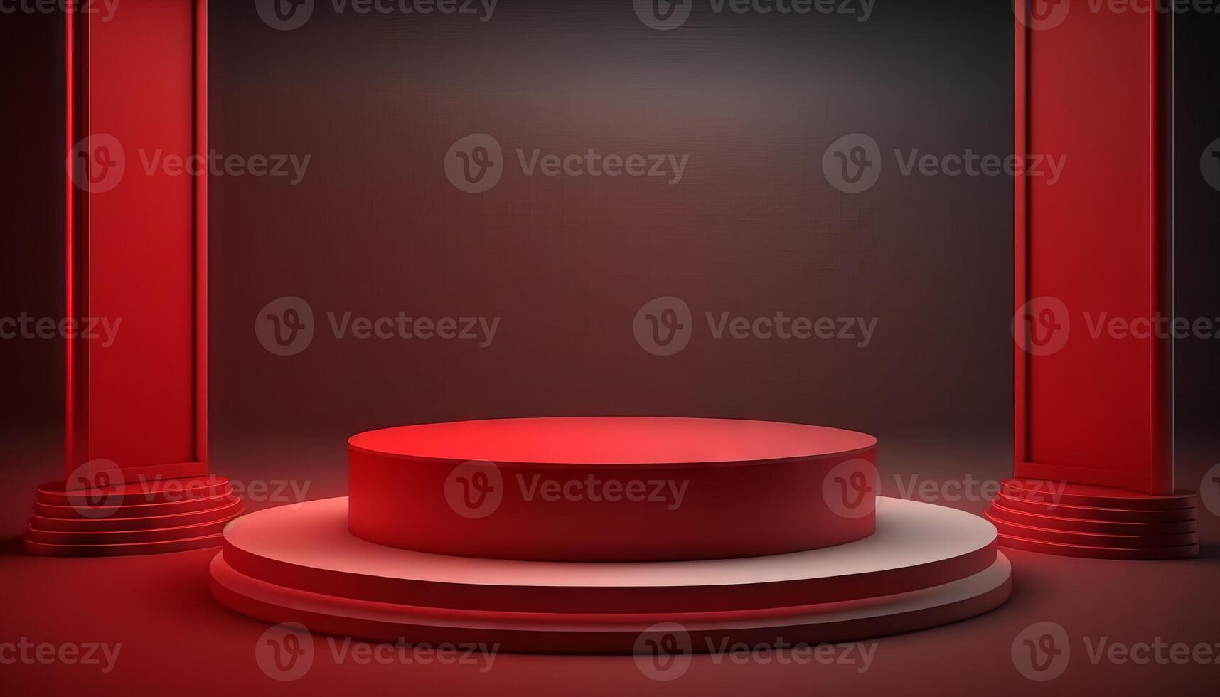 Red product background stand or podium pedestal on empty display with blank backdrops. photo