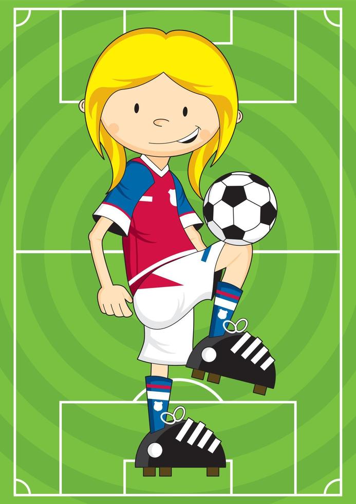 linda dibujos animados niña fútbol americano fútbol jugador - Deportes ilustración vector