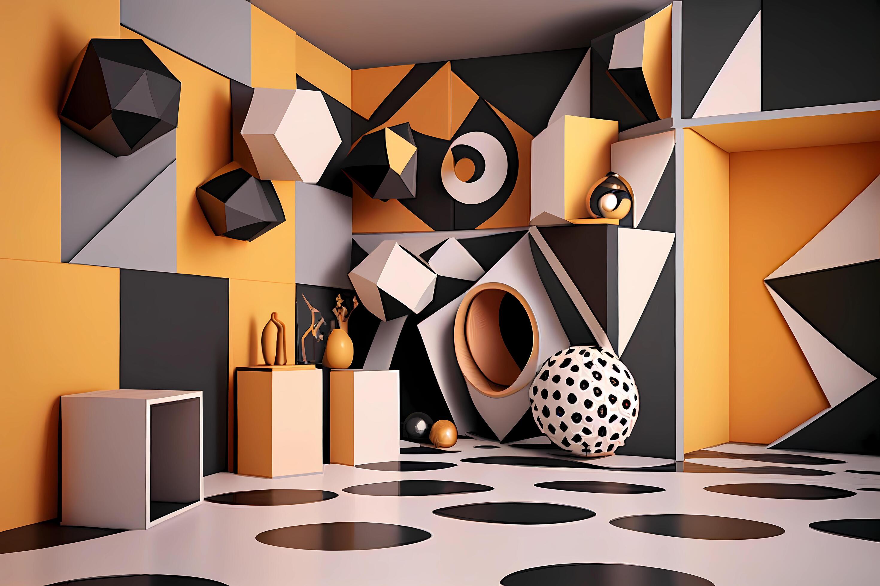 3d room interior design with geometric shapes generative ai 22037258