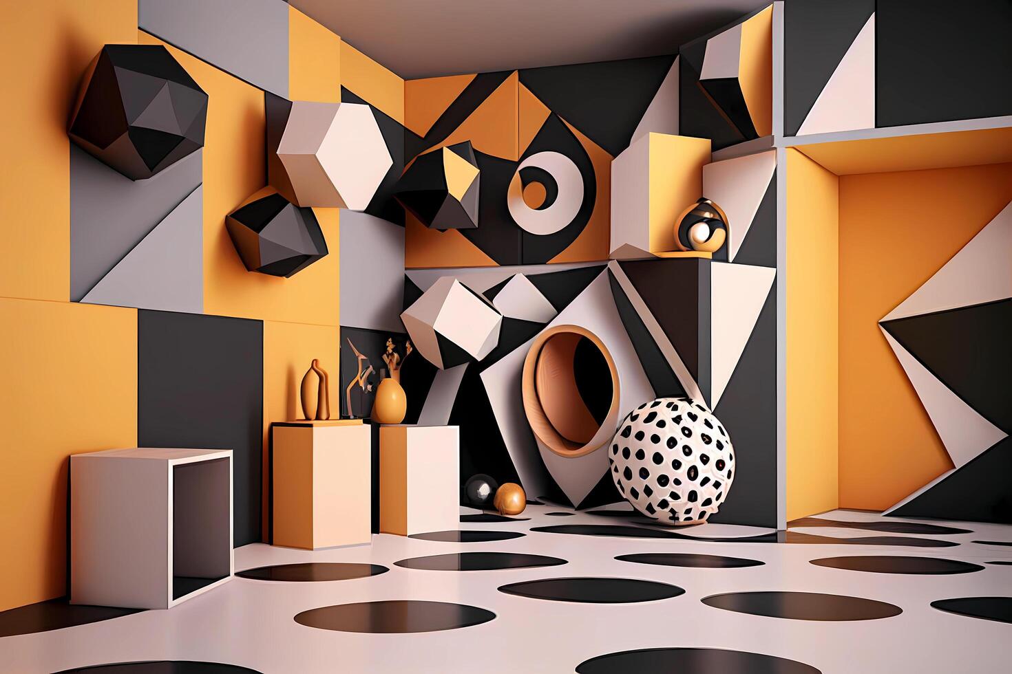 3d room interior design with geometric shapes photo