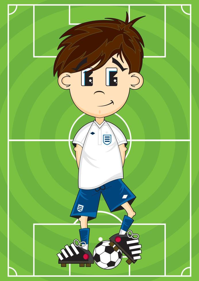Cute Cartoon England Football Soccer Player on Pitch - Sports Illustration vector