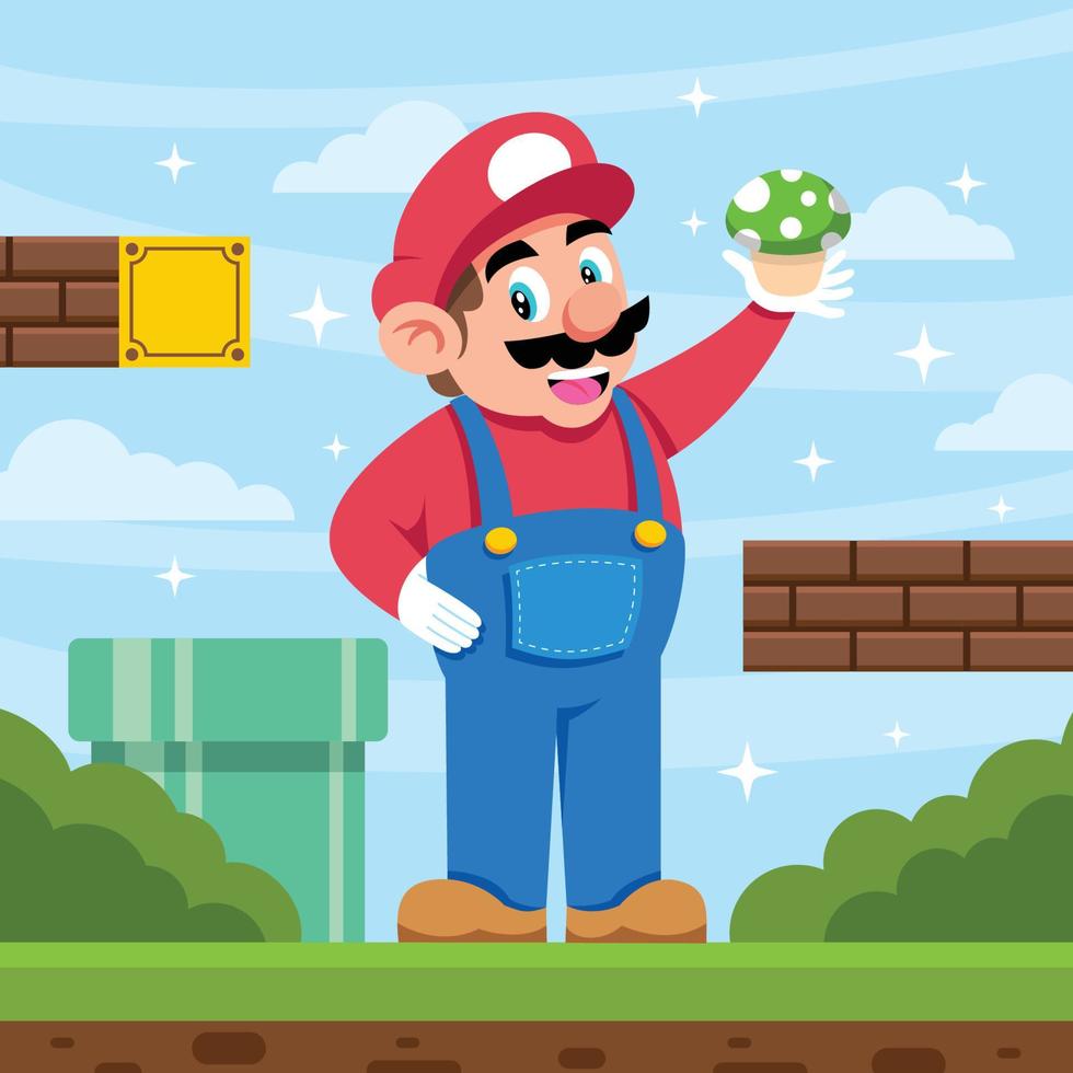 Cute Plumber And His Mushroom Concept vector