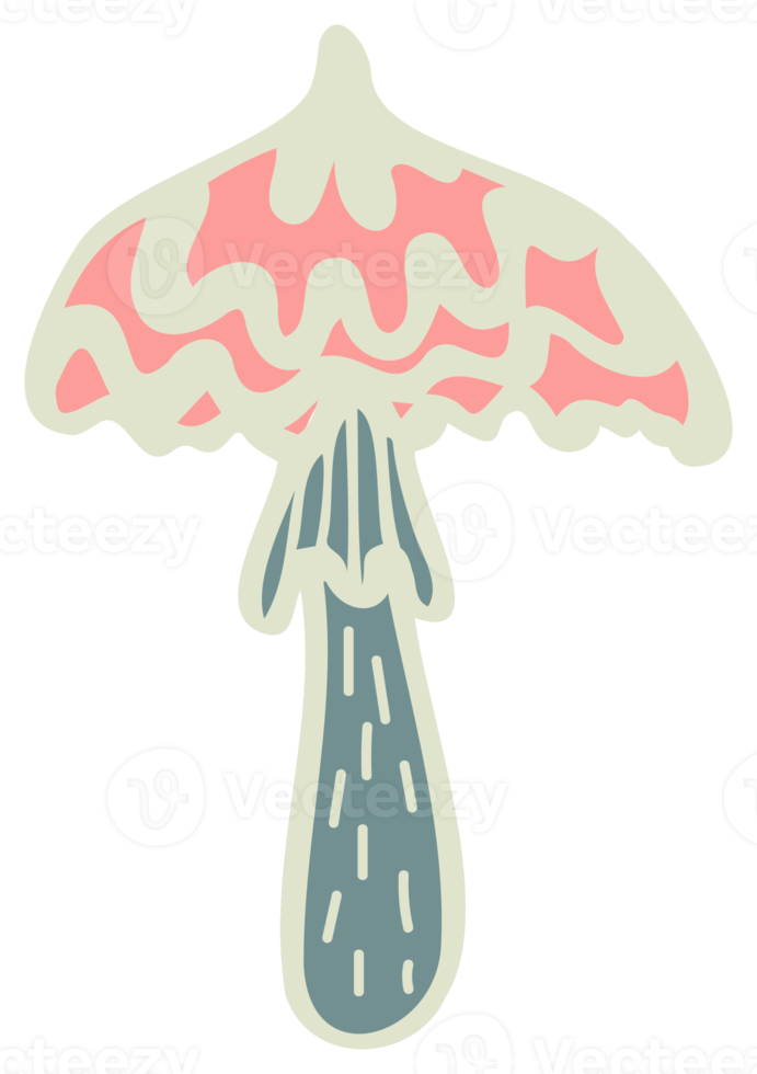 Color groove mushroom psychedelic stickers. Retro design of hipster icons Doodle style graphic. Vintage trippy cartoon 60 70 80 90 trendy PNG illustration