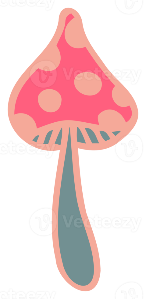 Color groove mushroom psychedelic stickers. Retro design of hipster icons Doodle style graphic. Vintage trippy cartoon 60 70 80 90 trendy PNG illustration