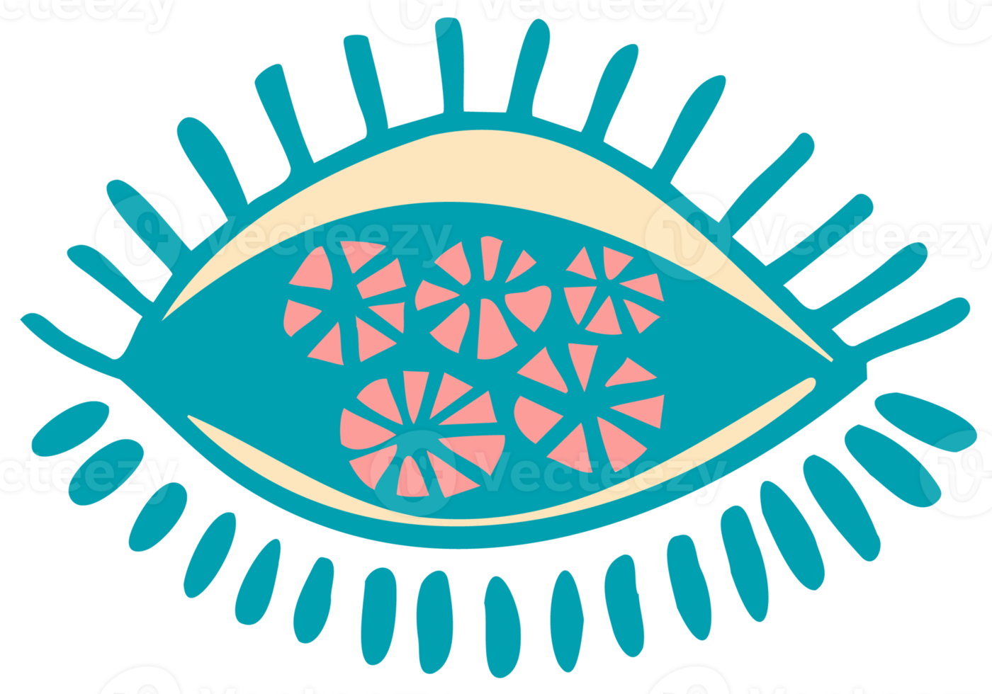 Color sticker of groove psychedelic eye Retro design of hipster icons Doodle style graphic. Vintage trippy cartoon. 60 70 80 90 trendy PNG illustration symbols