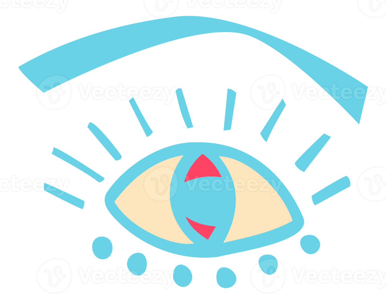 Color sticker of groove psychedelic eye Retro design of hipster icons Doodle style graphic. Vintage trippy cartoon. 60 70 80 90 trendy PNG illustration symbols