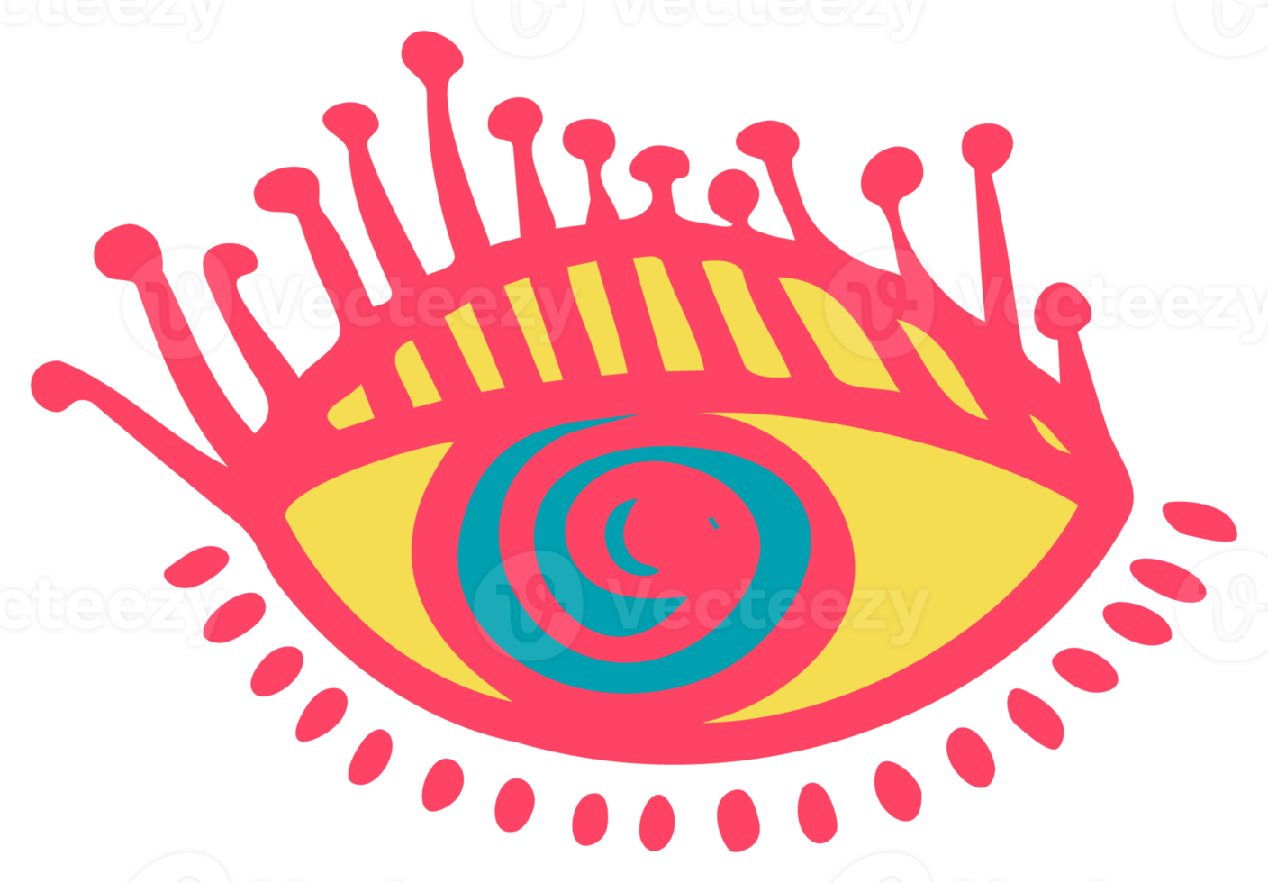 Color sticker of groove psychedelic eye Retro design of hipster icons Doodle style graphic. Vintage trippy cartoon. 60 70 80 90 trendy PNG illustration symbols