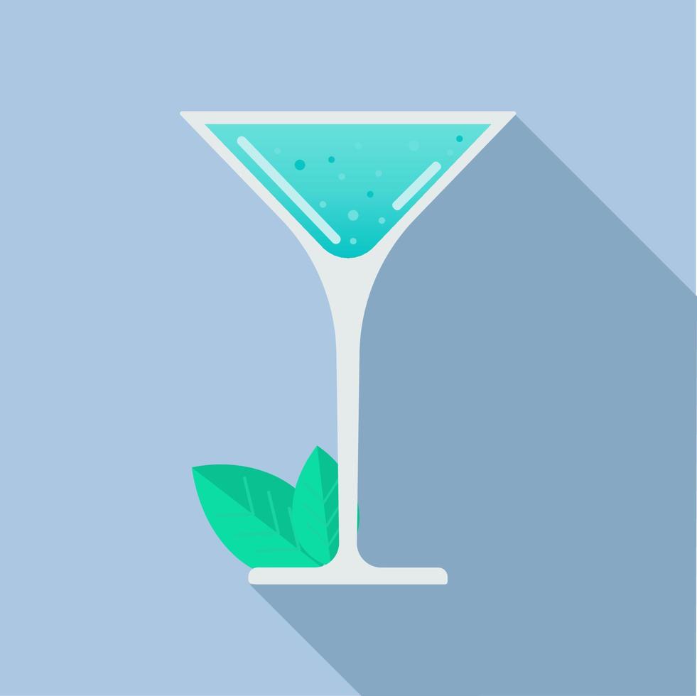 Icon, sticker, illustration. Martini Glass with mint cocktail with bubbles on blue background. Summer, cocktail vector