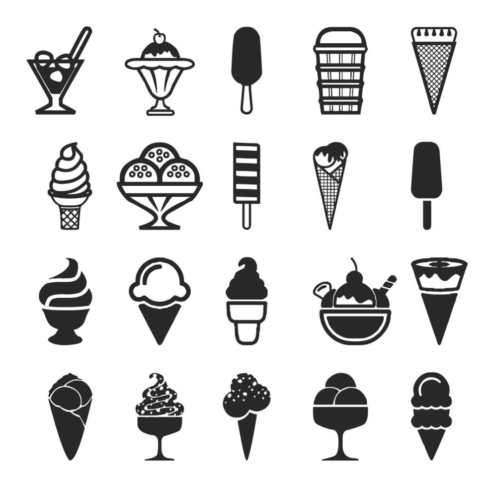 Vector ice cream set icon cone popsicle glaze ice cream coffee plate
