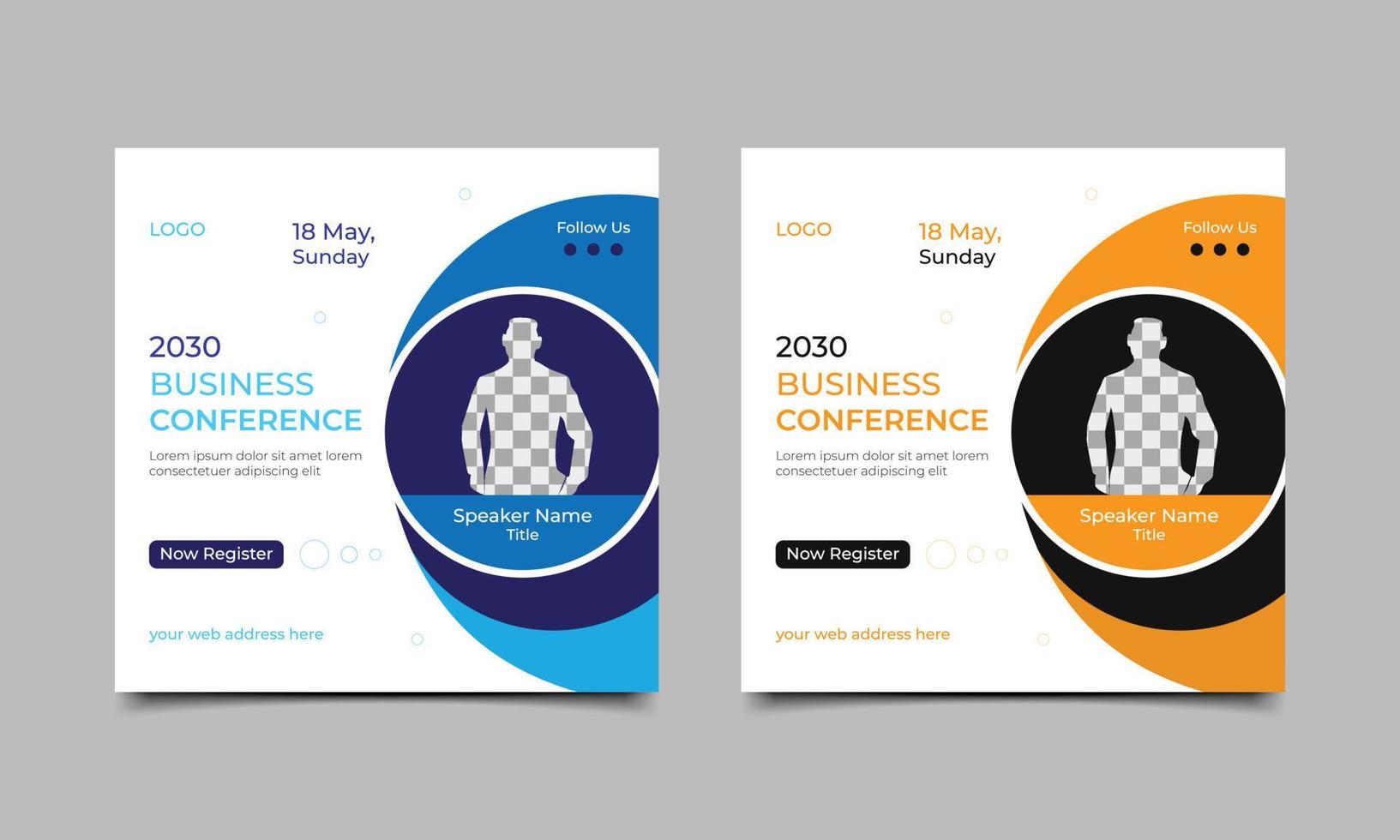 Corporate business conference social media post square banner design. Business webinar invitation design and online business conference banner template. vector illustration.