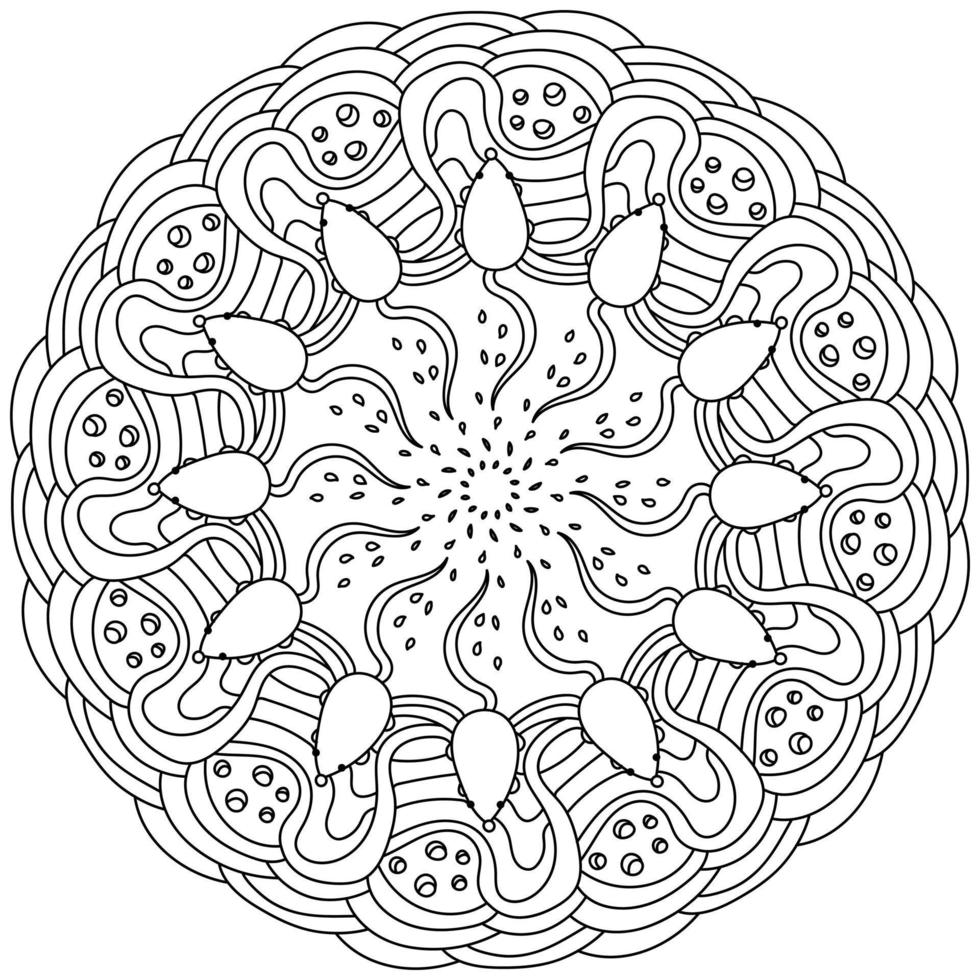 Funny mandala with mice looking for cheese, activity coloring page vector