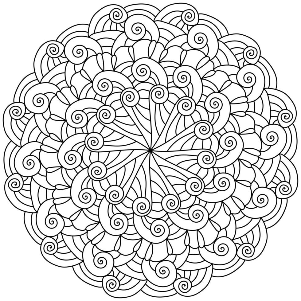 Mandala with spiral swirls, meditative coloring page for creativity vector