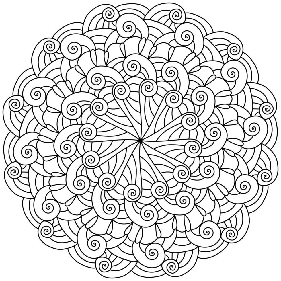 Mandala with spiral swirls, meditative coloring page for creativity vector