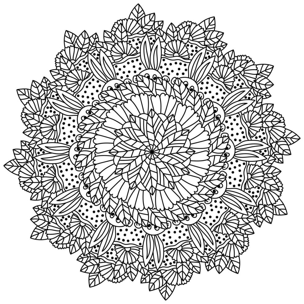 Mandala with Easter bunny in flowers and leaves, coloring page for